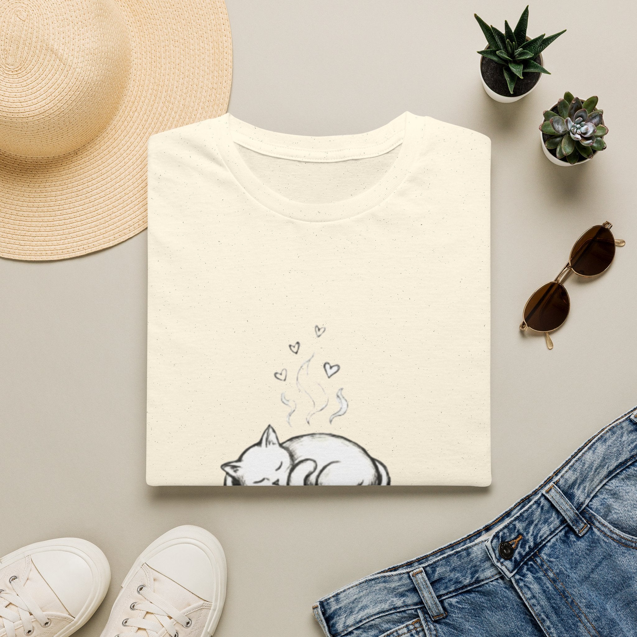 Cute Sleeping Kitten Sketch Tee