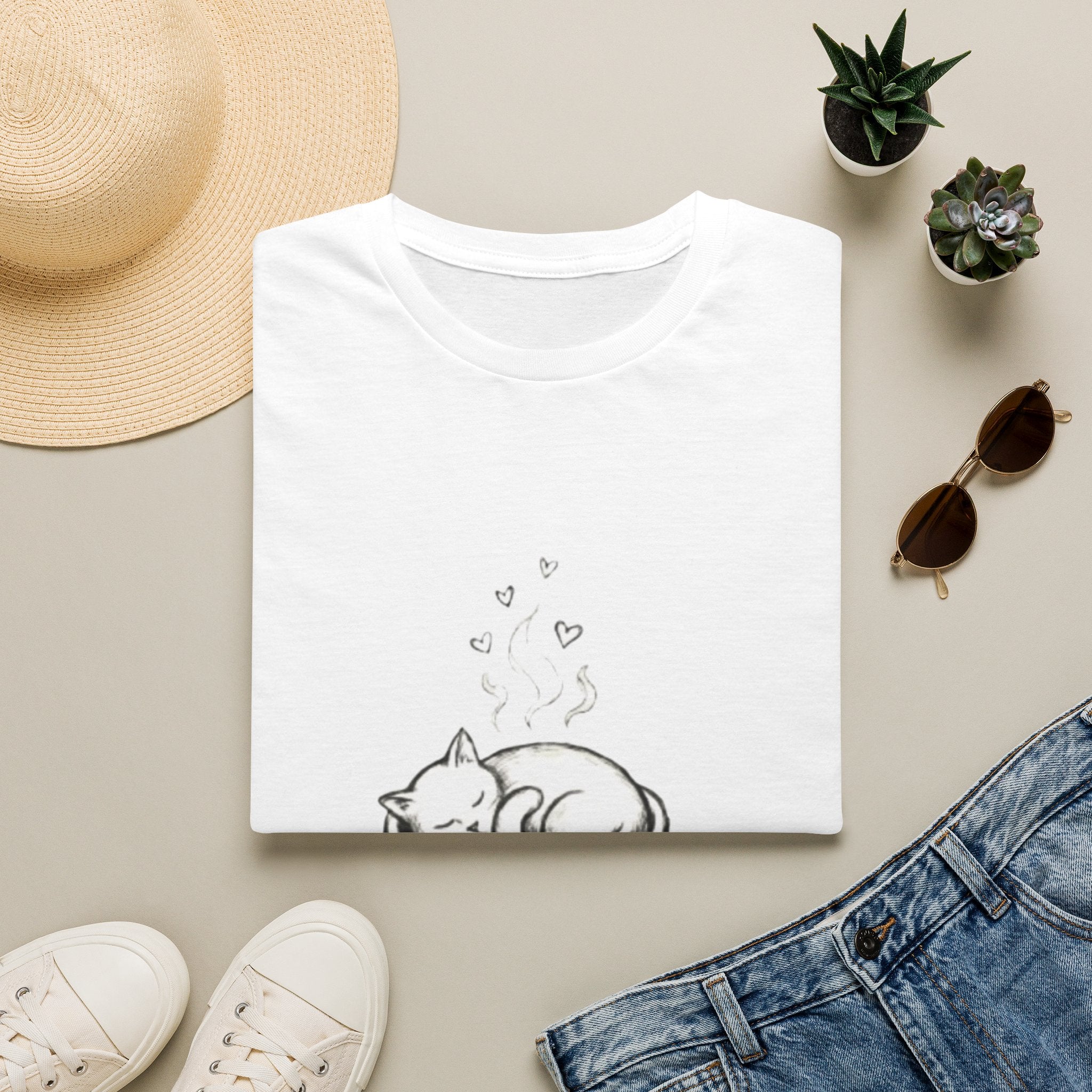 Cute Sleeping Kitten Sketch Tee